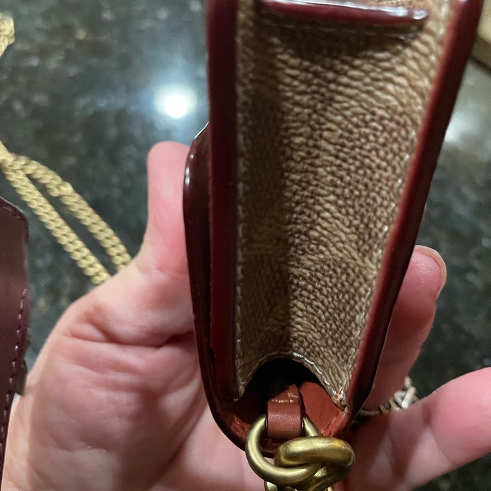 NWOT with a box Coach Brown Leather Mini Bag with original Coach gold chain. - Picture 12 of 14